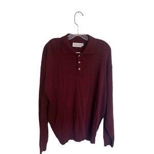 NWT Sedgefield Vintage Large Knit Burgundy Collared Neck Sweater. Made In USA!